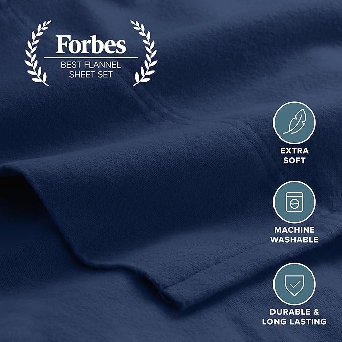 Bare Home Flannel Sheet Set 100% Cotton, Velvety Soft Heavyweight - Double Brushed Flannel - Deep Pocket (Full, Dark Blue)