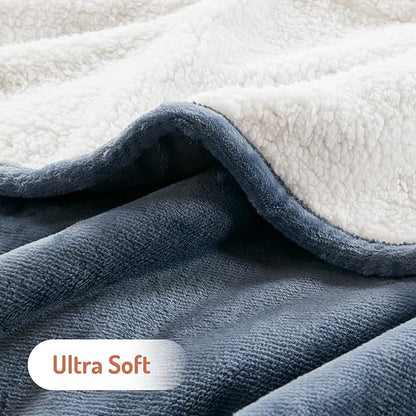 Degrees of Comfort Electric Blanket Twin Size - Soft Sherpa Flannel Heated Blankets - 6 Heat Settings, 10-Hour Auto Shut-Off, Overheat Protection, Etl Certified - 62x84'', Blue