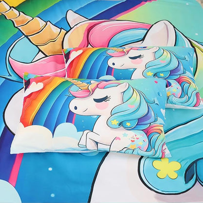 Cartoon Unicorn Sheets Set, Rainbow Unicorn Bedding Sets Full Size for Girls Kids Children Boys Teens Sheets Bedspread Set,1 Flat Sheet 1 Fitted Sheet 2 Pillowcases