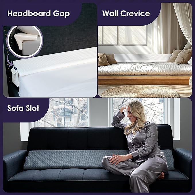 Bed Wedge Pillow for Headboard Gap Up to 7", Triangle Gap Filler for Bed, Mattress Wedge Gap Filler, Headboard Space Filler, Corner Pillow, White Double 54"