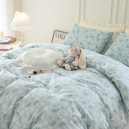 Floral Queen Duvet Set, 100% Brushed Microfiber Chic Floral Bedding Set Queen 3 Pieces Duvet Cover for All Seasons, 1 Duvet Cover and 2 Pillowcases with Zipper Closure
