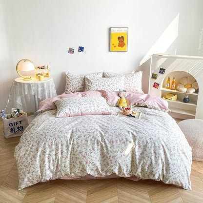 BuLuTu Pink Floral Duvet Cover Twin 100% Cotton Duvet Covers Set for Women Teen Girls Apricot Blossom Pink Flowers Reversible Twin Comforter Cover Garden Style Bedding Set,Zipper,Easy Care