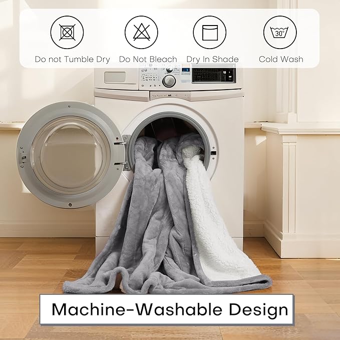 50"x60" Heated Electric Blanket Throw Thickened Flannel and Sherpa Heated Blanket, 3 Hours Timer Auto-Off & 5 Heating Levels, Machine Washable, Ash Gray