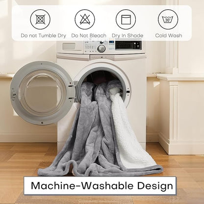 50"x60" Heated Electric Blanket Throw Thickened Flannel and Sherpa Heated Blanket, 3 Hours Timer Auto-Off & 5 Heating Levels, Machine Washable, Ash Gray