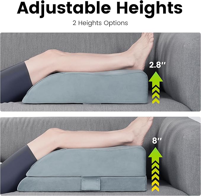 OasisSpace Adjustable Leg Elevation Pillow with Memory Foam- Leg Rest Pillow for Circulation and Elevation,Sleeping - Wedge Pillow for Legs, Back, Foot and Knee Injury with Removable Cover