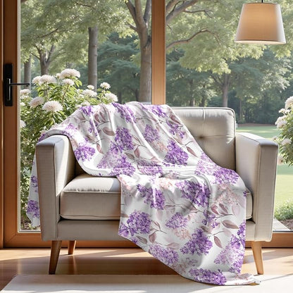 Floral Throw Blanket Birthday Gift for Women Mom Girls Violet Flowers Blanket Summer Wildflower Flannel Blanket Watercolor Printed Throw for Couch Sofa Bed Chair 60"x80"