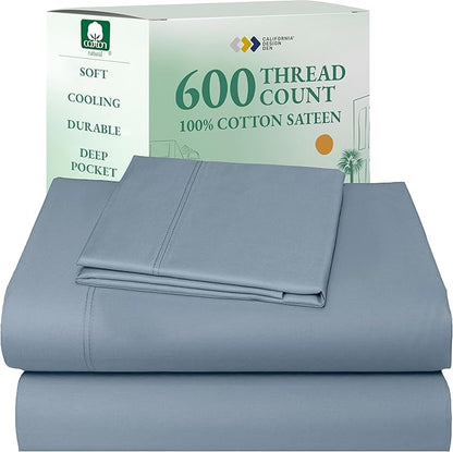 California Design Den 5-Star Hotel-Quality Twin Sheet Set, 100% Cotton Sateen, 600 Thread Count Deep Pocket Twin Sheets, Soft Hotel-Quality Bedding with Sateen Weave - Pastel Blue