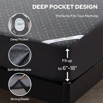 BEDLORE King Mattress Protector, Waterproof Noiseless Mattress Cover with Deep Pocket for 6-18 inches Mattress, Soft Breathable Mattress Pad Machine Washable (Dark Gray)