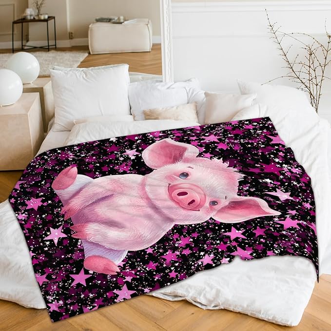 Kids Blanket Pig Blankets for Girls Women Gift for Birthday, Cozy 80 x 60 Inches Warm Flannel Throws for Travel Bed Living Room Sofa Decor