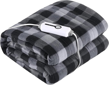 Electric Heated Blanket 72"x84" Full Size - 4 Heat Levels, 10H Auto Shut Off, Ultra-Soft Fleece Heated Blanket with Overheat Protection, Machine Washable - Grey Checkered Pattern