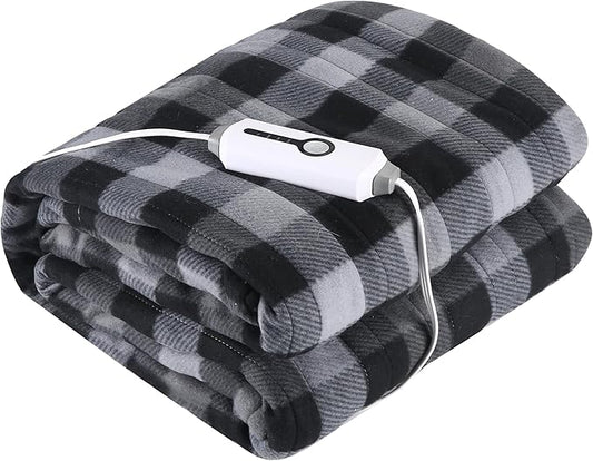 Electric Heated Blanket 72"x84" Full Size - 4 Heat Levels, 10H Auto Shut Off, Ultra-Soft Fleece Heated Blanket with Overheat Protection, Machine Washable - Grey Checkered Pattern