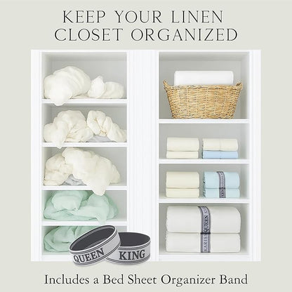 KARISSA MAE Cooling Bamboo Viscose Split King Sheet Set | 100% Organically Grown | 18” Deep Pocket | Silky, Soft, & Hypoallergenic | with Organizer Band & Elastic Corner Straps [Charcoal Grey]