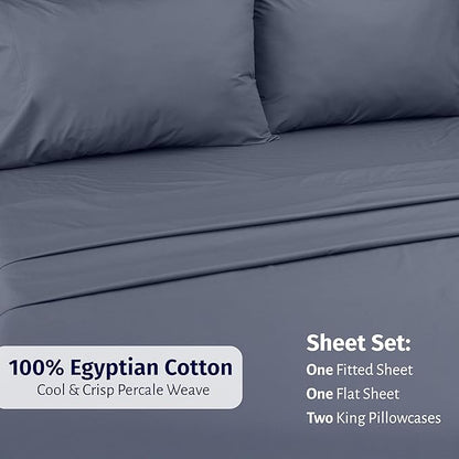 California Design Den Certified 100% Egyptian Cotton California King Sheets Set - Lightweight Percale Cal King Sheet Set with Deep Pockets, Crisp & Durable Luxury Bedding - Mineral Blue