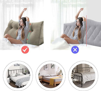 WOWMAX Headboard Pillow Twin, Triangular Wedge Pillow Headboard, Wedge Headboard Pillow for Bed Sofa, Daybed Pillows for Sitting up, Reading or Working with Removable Cover, Taupe