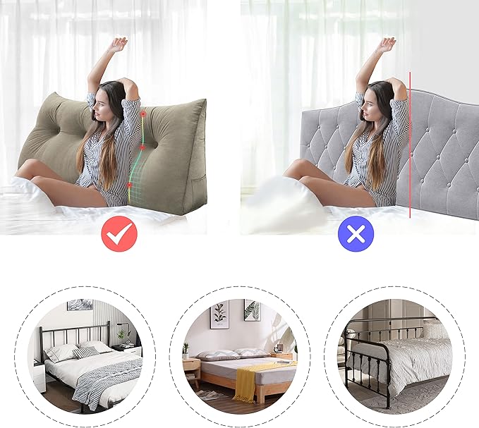 WOWMAX Headboard Pillow California King, Triangular Wedge Pillow Headboard, Wedge Headboard Pillow for Bed Sofa, Daybed Pillows for Sitting up, Reading or Working with Removable Cover, Taupe