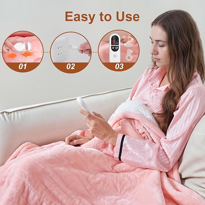 Electric Blanket Heated Throw, Ultra-Soft 60" x 50" Heating Blankets, Fast, Even & Efficient Heating, 1-12 Hours Auto-Off and 6 Heatin Settings, UL Listed for Safety, Warm Gift for Grandma