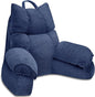 RRPAHWTV Reading Pillow for Bed with High Arm Rests,Back Support Pillow for Sitting Up in Bed with Shredded Memory Foam for Reading, TV, Gaming or Relaxing on Floor (Navy Blue, Large)