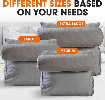 Cheer Collection Reading Wedge Pillow – TV Pillow with Adjustable Bolster Pillow, Memory Foam Back Support for Couch & Bed, Pillow Chair for Bed, Reading Pillows for Adults & Kids, Gray