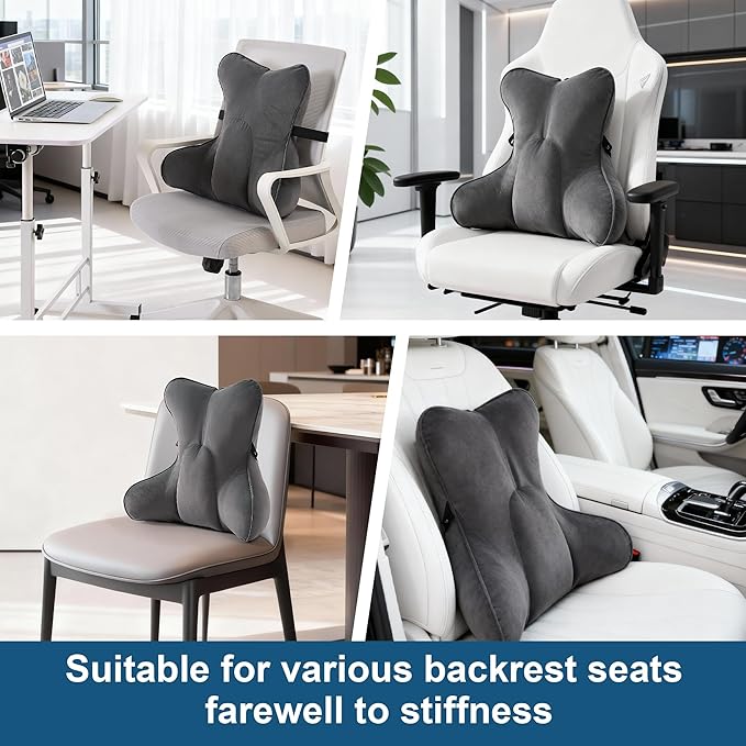 Lumbar Support Pillow – Ergonomic Multi-Zone Back Cushion for Lower Back Pain Relief, Ideal for Office Chair, Car Seat & Home Reading,Steel Gray