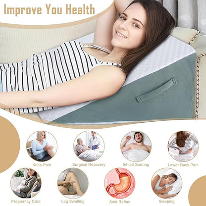 Bed Wedge Pillow for Sleeping, Adjustable Wedge Pillow Set for After Surgery, Elevated Triangle Pillow for Acid Reflux and Back Pain Relief, Post Surgery, Snoring, Back Suppor (White/Gray-02)