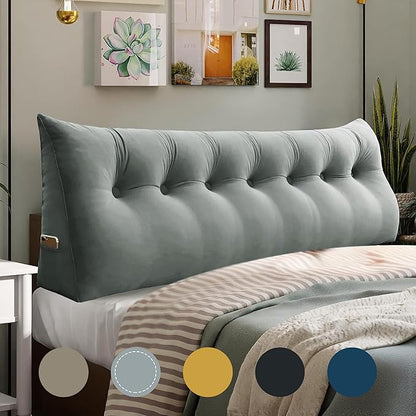 WOWMAX Headboard Wedge Pillow King Triangular Headboard Pillow Bed Wedge Pillow for Headboard Bolster Pillow for Bed Wedge Pillow Headboard Daybed Pillows, Velvet(100% Cotton), Gray