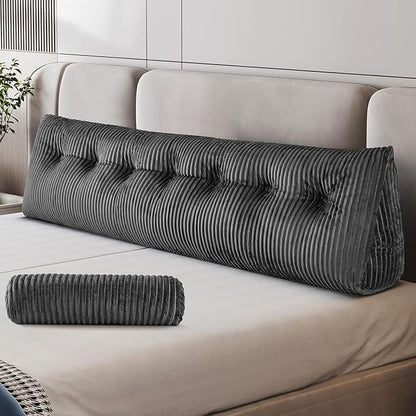 Z-hom King Size Wedge Headboard Pillow with 2 Roll Cushions, Large Reading Pillow for Bed Sitting Up, Triangular Backrest Cushion for Headboard, Supportive Pillow for Back Pain Relief, Grey