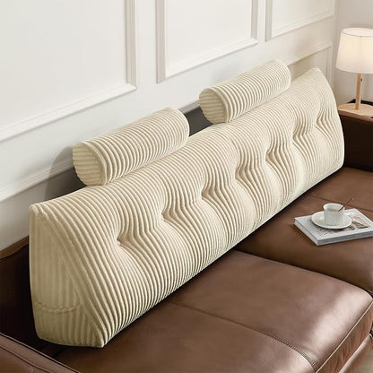 Z-hom Large Wedge Pillow Headboard, King Triangular Headboard Pillow, Reading Pillow Bed with a Roll Pillow for Bed Sitting Up Sleeping, Backrest Cushion Headboard Gap Pillow for Back, Beige Cream