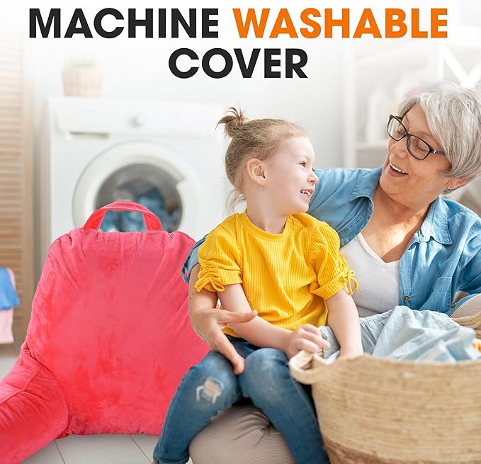 Cheer Collection Reading Pillow with Arms – Portable Bed Pillow for Sitting Up & Support, Foam-Filled Back Rest Pillow for Sitting in Bed & Couch, Machine Washable, Hot Pink