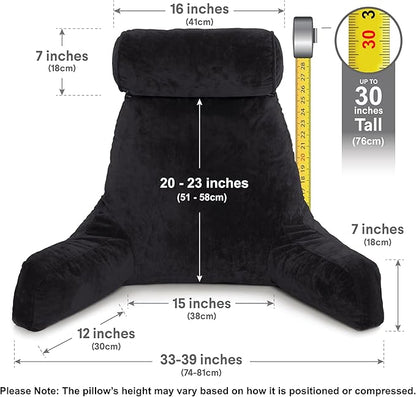 Husband Pillow XXL - Reading Pillow Bed Chair with Arms & Back Support - Black - Back Pillow for Bed Sitting Up - Bed Rest Arm Pillow - Comfy Reading Pillow for Adults