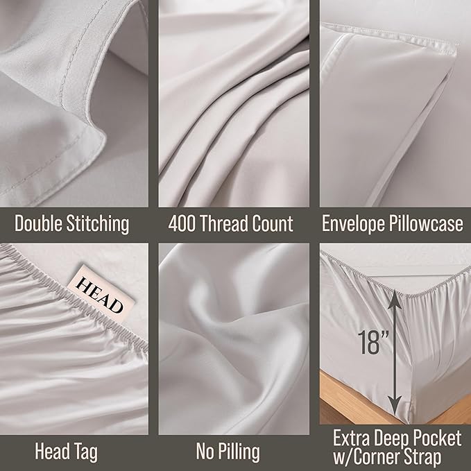 Bella Coterie Luxury Bamboo Viscose Full Size Sheet Set | 100% Organically Grown | Ultra Soft | Cooling for Hot Sleepers | 18" Deep Pocket [Grey Mist]