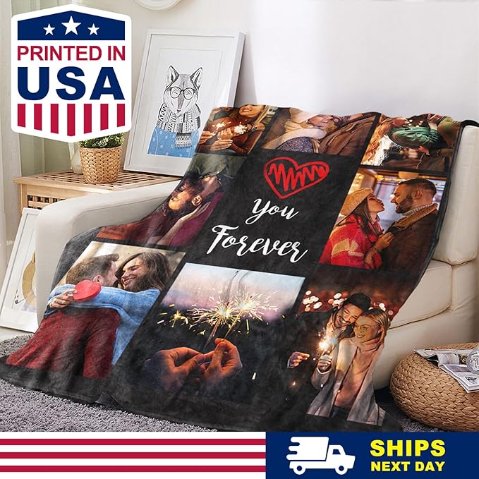 Yoke Style Ships Next Day - Printed in USA, I Love You Custom Blanket with Picture for Couples, Personalized Photo Blanket Valentine's Day Gifts for Girlfriend, Boyfriend, Wife, Husband
