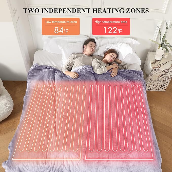 Electric Blanket Queen Size, Super Soft Cozy Upgraded Flannel Heated Blanket Dual Control with 5 Heating Levels & 10 Hours Auto Off, Fast Heating & Overheat Protection, 84" x 90", Lavender