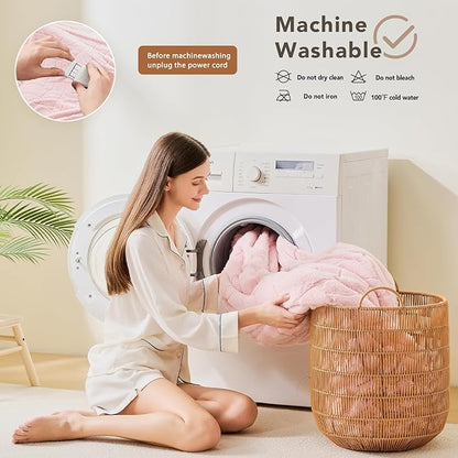 Heated Electric Blanket- Electric Throw Blanket 100"x90" for Bed- 5 Heating Levels& 4 Hours Auto Off for Home Office - Soft Faux Fur for Full Body(Pink)