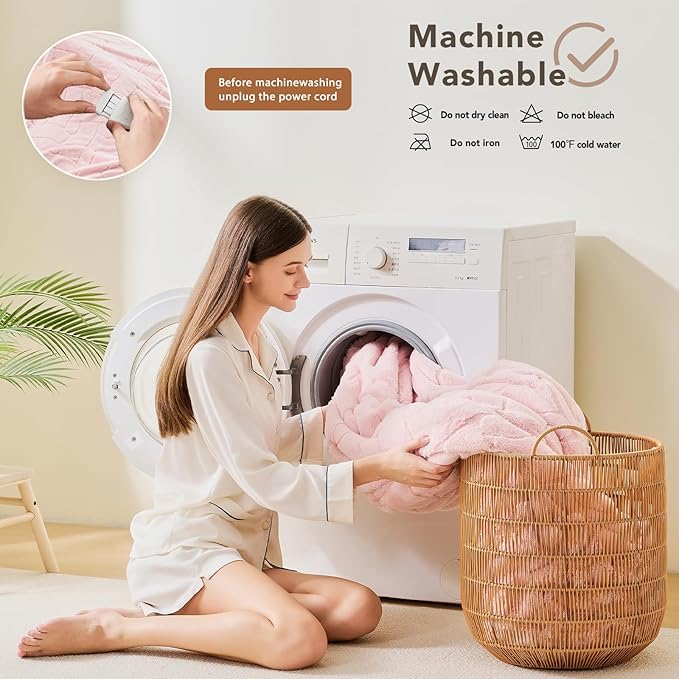 Heated Electric Blanket- Electric Throw Blanket 72"x84" for Bed- 5 Heating Levels& 4 Hours Auto Off for Couch Home Office - Soft Faux Fur Fabric for Full Body(Pink)