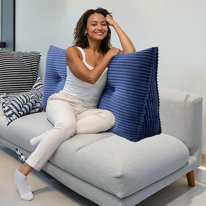 Headboard Wedge Pillow, Large Triangular Reading Pillow for Bed, Backrest Support Bolster for Sitting Up, Long Bed Rest Pillow with Removable Cover