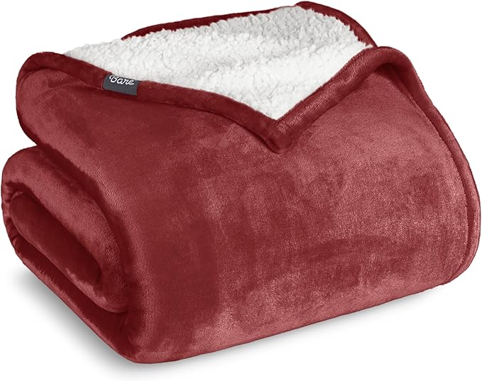 Bare Home Sherpa Fleece Blanket - Full/Queen Size - Blanket for Bed, Sofa, and Couch - Warm & Lightweight - Fluffy & Soft - Reversible (Full/Queen, Rosewood)