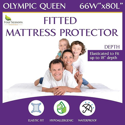 Olympic Queen (66"x80") Waterproof Mattress Protector - Super Queen Size Fitted Sheet Style - Hypoallergenic Premium Quality Cover Protects Against Dust