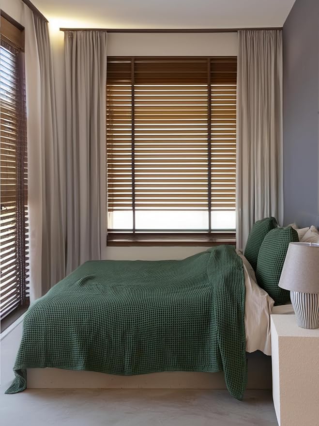 Premium Waffle Blanket Queen XL Size Green - Luxury, Pure 100% Turkish Cotton, Light & Airy Waffle Weave All-Season Quilt - Decorative Bedspread (Dark Green, Queen XL 95" x 102" Inch)
