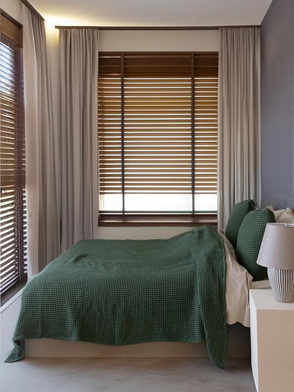 Premium Waffle Blanket Twin Size Green - Luxury, Pure 100% Turkish Cotton, Light and Airy Waffle Weave All-Season Quilt - Lux Decorative Bedspread (Dark Green, Twin 63" x 91" Inch)