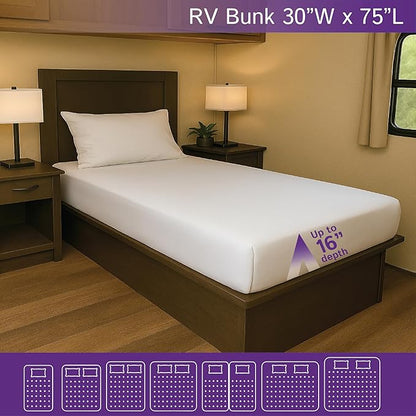 RV Bunk Waterproof Mattress Protector 30" x 75" - Fitted Sheet Style - Cot Size Hypoallergenic Premium Quality Cover Protects Against Dust, Allergies