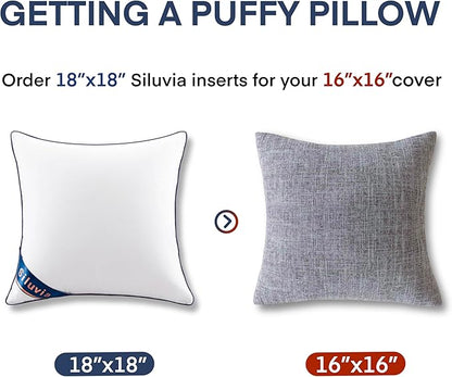 Siluvia 18"x18" Pillow Inserts Set of 2 Decorative Square Throw 18" Pillows with 100% Cotton Cover for Sofa, Couch, and Bed - White