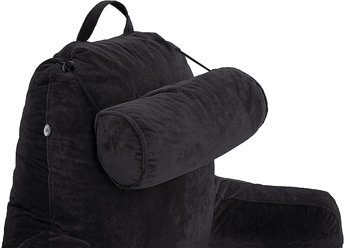 Husband Pillow XXL - Reading Pillow Bed Chair with Arms & Back Support - Black - Back Pillow for Bed Sitting Up - Bed Rest Arm Pillow - Comfy Reading Pillow for Adults