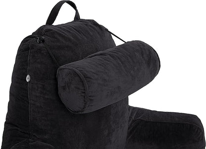 Husband Pillow XXL - Reading Pillow Bed Chair with Arms & Back Support - Black - Back Pillow for Bed Sitting Up - Bed Rest Arm Pillow - Comfy Reading Pillow for Adults
