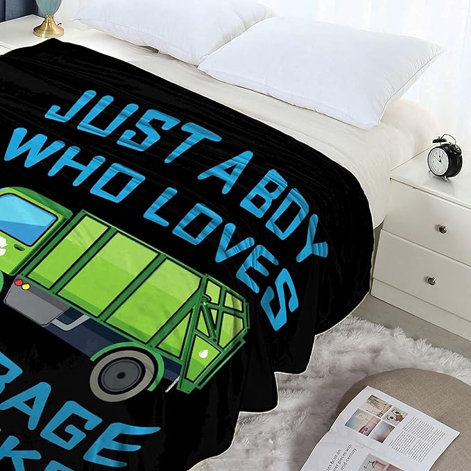 Boy Who Loves Garbage Trucks Blanket Soft Blankets and Throws Flannel Cozy Lightweight Quilt Gift Perfect for Bed Sofa Couch-80 x60 Large for Adult