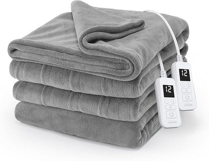 Sunbeam Electric Royal Luxe Microplush Heated Blanket, 12 Heat Settings, 12-Hour Auto Shut-Off, Fast Heating, Warm & Cozy, Machine Washable, Dove Gray Color, Queen (90" x 84")