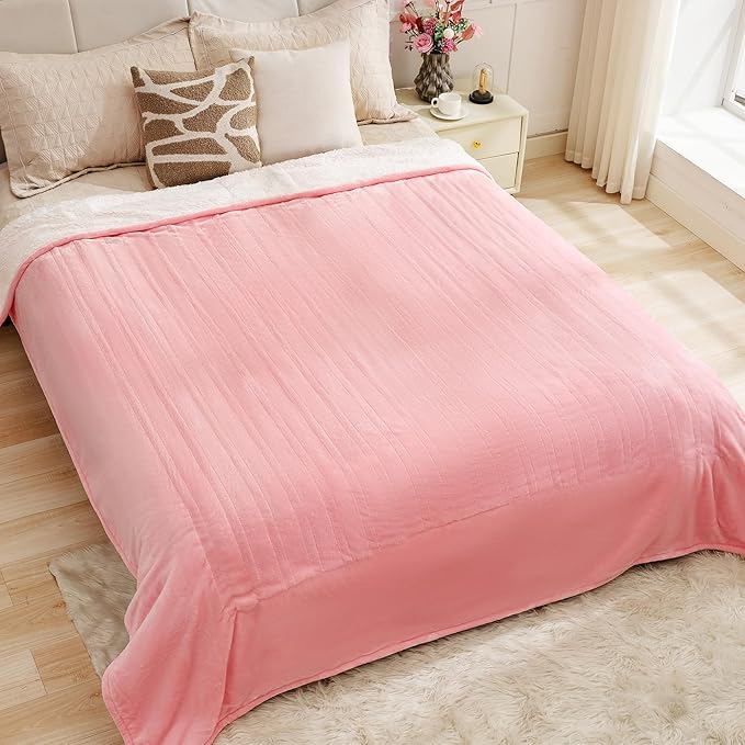 Heated Blanket Queen 84"×90" - Premium Cosy Soft Electric Blanket with 6 Heating Levels,Dual Control Fast Heating Flannel Sherpa Blanket for Bed & Couch,Auto Shut Off/Machine Washable (Pink)