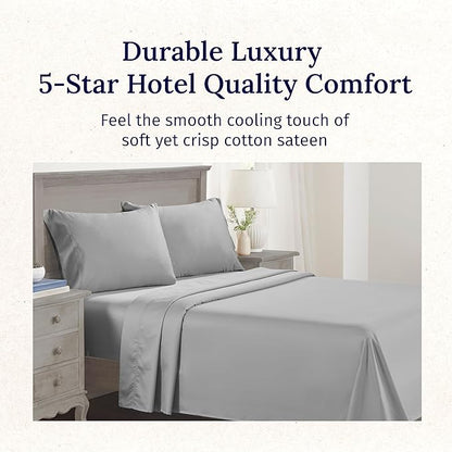 California Design Den Split King Sheet Set - 100% Cotton, 600 Thread Count, Breathable Luxury King Size Sheets for Adjustable Bed, Luxury Hotel-Quality Sheets with Soft Sateen Weave - Light Grey