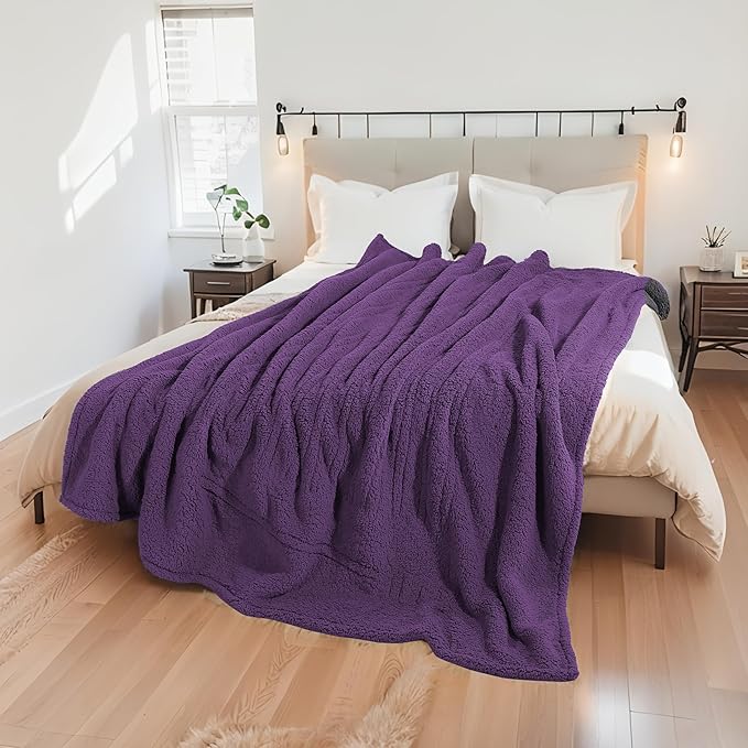 Electric Heated Blanket Full Size 72"×84" with 6 Heating Levels & 1-10Hs Auto Off, Heating Blanket Double Sided Plush Sherpa, Fast Heating, Machine Washable for Christmas Gift - Dark Purple