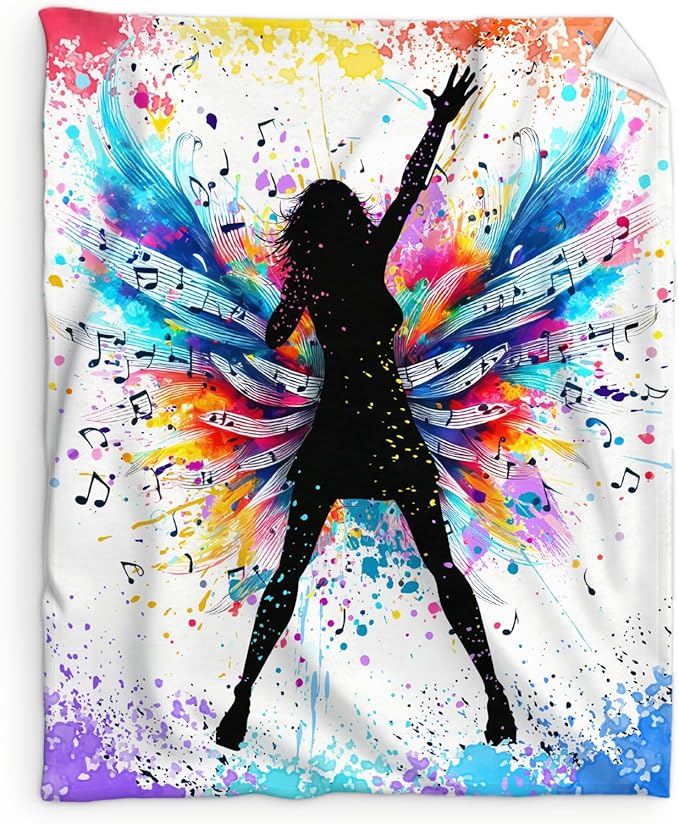Music Blanket for Girls Women, Singer Throw Blanket Gifts for Music Lovers Kids Teens Adults, 50x60 Inches Cute Soft Fuzzy Flannel Music Themed Blanket Decor for Couch Sofa Bed