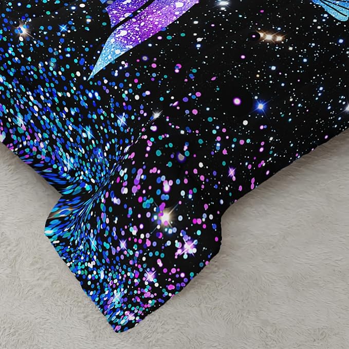 Purple Mermaid Tail Comforter Set for Girls Women, Mermaid Bedroom Decor for Girls Full Size, Kids Fish Scales Black Bedding Set with 1 Comforter and 2 Pillowcases